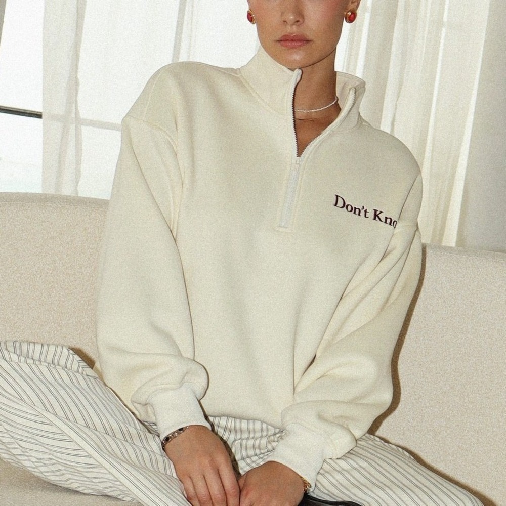 Bailey Rose Don't Know Don't Care Sweatshirt Women's Small Cream‎ Athleisure